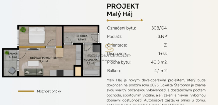 Prodej NOVÉHO bytu 2(1)+kk/Balkon, 44,4 m² + parkovací stání. Novostavba. Praha 10