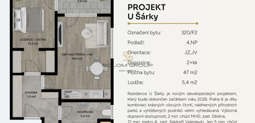 Prodej nového bytu 2+kk/Lodžie, 52 m2, DV, GS, Praha 6 – Ruzyně