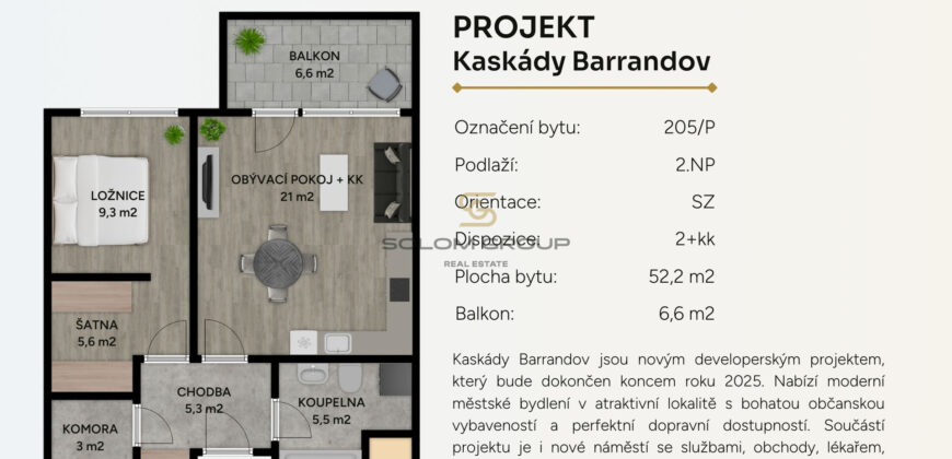 Prodej NOVÉHO bytu 2+kk/Balkon + komora v bytě + šatna, 58,8 m². Novostavba. Barrandov