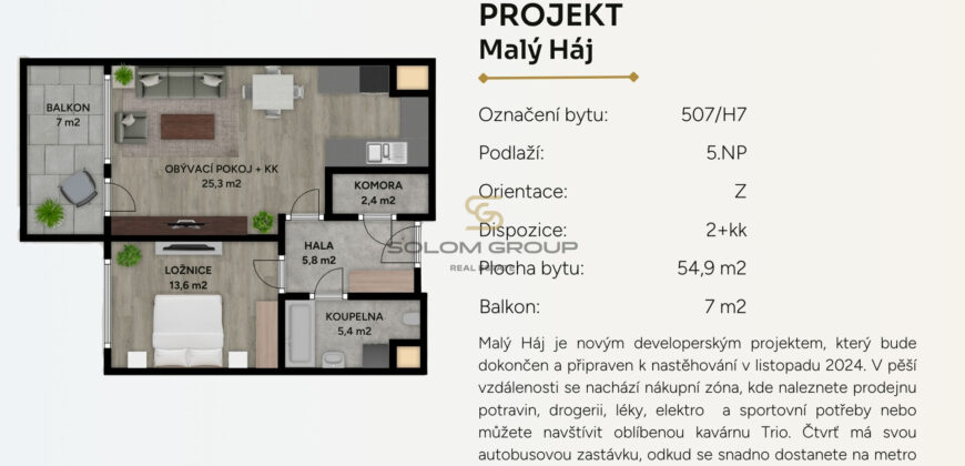 Prodej bytu 2+kk/B, 62 m2, Praha 10 – Dolní Měcholupy, Kardausova, novostavba, GS