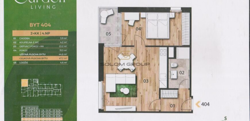 Prodej bytu 2+kk/L, 51,8 m², DV, Praha 14 – Černý Most ulice Ocelkova, Novostavba