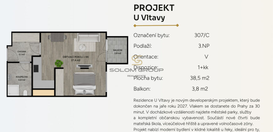 Prodej NOVÉHO bytu 2+kk/Balkon, 42,3 m² Novostavba, Kralupy nad Vltavou