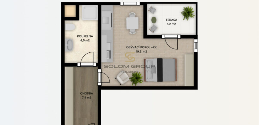 Pronájem bytu 1+kk, 37 m²/Terasa, novostavba, Praha 6 – Ruzyně + garážové stání + sklep