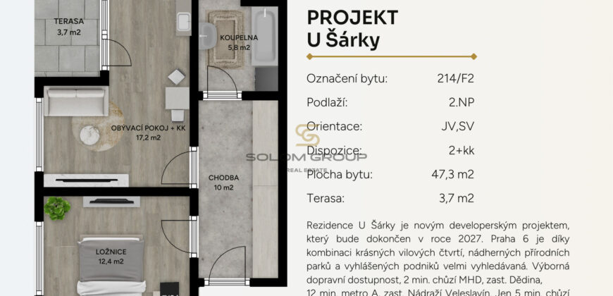 Prodej nového bytu 2+kk/Lodžie, 51 m2, DV, GS, Praha 6 – Ruzyně, novostavba