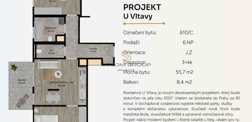 Prodej bytu 3+kk/B, 64 m², DV, GS, Kralupy nad Vltavou, novostavba,