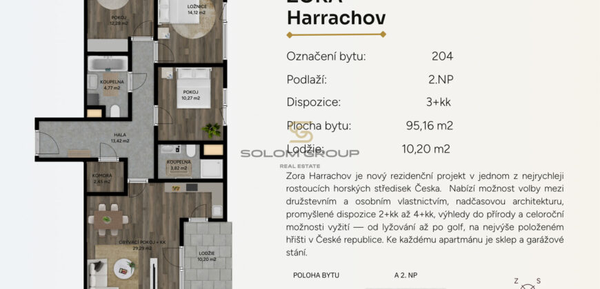Prodej horského apartmánu 4+kk/Lodžie,106 m², Harrachov, parkovací stání + sklep, OV, novostavba