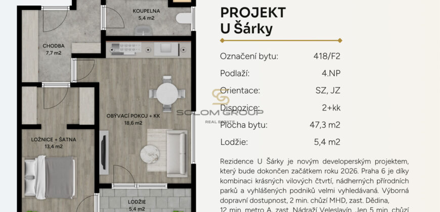 Prodej nového bytu 2+kk/Lodžie, 52 m2, DV, GS, Praha 6 – Ruzyně, novostavba