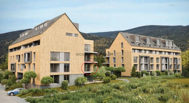 Prodej horského apartmánu 4+kk/Lodžie,105 m², Harrachov, parkovací stání + sklep, DV, novostavba