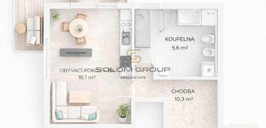 Prodej NOVÉHO bytu 1+kk/Balkon, 47,3 m² + garážové stání, Dolní Měcholupy, ul. Honzíkova
