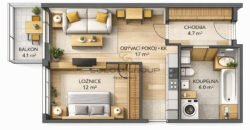 Prodej NOVÉHO bytu 2+kk/Balkon, 46,9 m² + garážové stání, Dolní Měcholupy, ul. Honzíkova