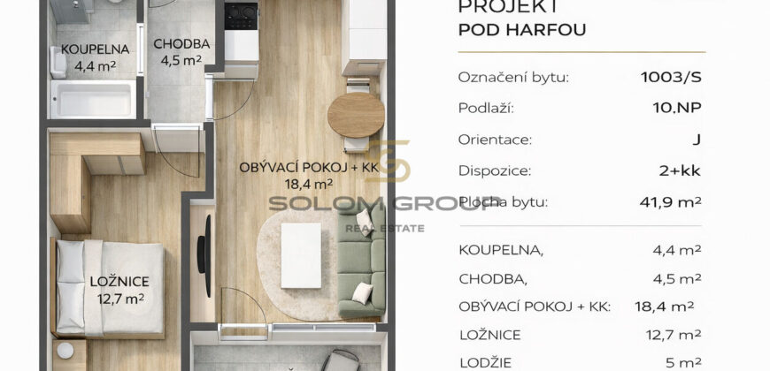 Prodej NOVÉHO bytu 2+kk/B, 50,2 m², GS, sklep, Vysočany – Pod Harfou
