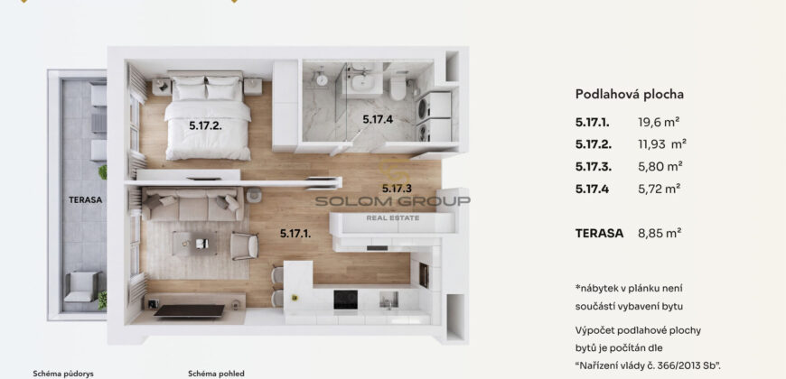 Prodej bytu 2+kk/T, 53 m², DV, GS, Praha – Kbely, novostavba