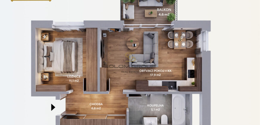 Prodej bytu 2+kk/B, 46 m², OV, GS, Harfa Park – Praha 9, Vysočany, novostavba