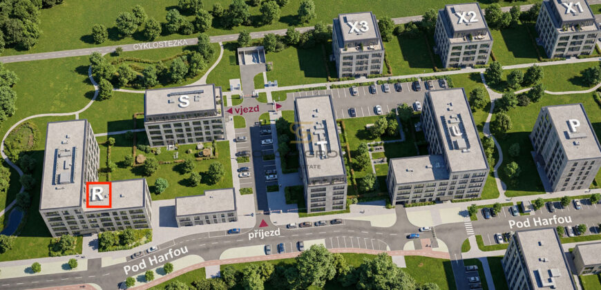 Prodej bytu 2+kk/B, 46 m², OV, GS, Harfa Park – Praha 9, Vysočany, novostavba