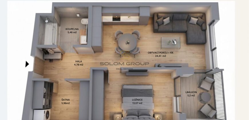 Pronájem bytu 2+kk, 61 m2, GS, Staropramenná, Praha 5 – Smíchov, novostavba