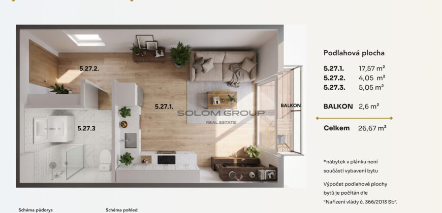 Prodej bytu 1+kk/B, 30 m², DV, GS, Praha – Kbely, novostavba