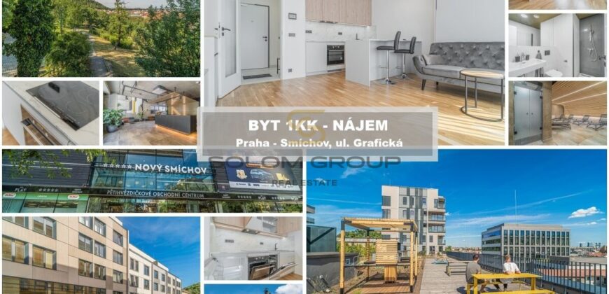 Pronájem 1kk, 30 m2, Praha 5 – Smíchov, Grafická, novostavba, zařízeno
