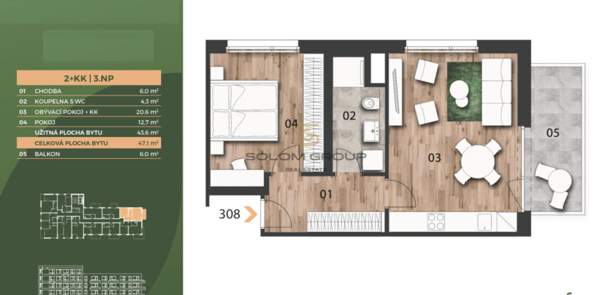 Prodej bytu 2+kk/B, 55,3 m², DV, Praha 14 – Černý Most ulice Arnošta Valenty, Novostavba